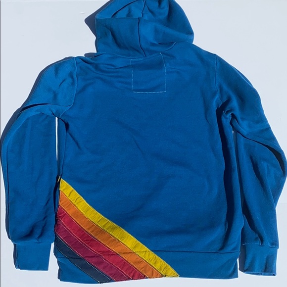 Aviator Nation Blue Hoodie with Rainbow Stripes - Picture 6 of 11